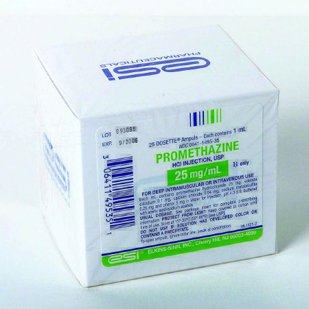 Promethazine HCl 50 mg / mL Injection Ampule 1 mL (Phenergan) (25/BX 40BX/CS) by Hikma Pharmaceuticals USA  ID 00641-1496-35